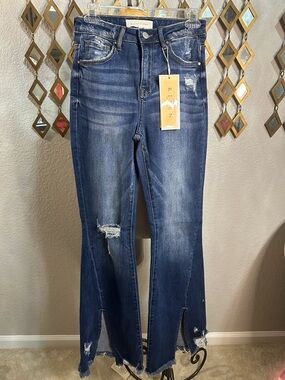 NWT Risen High Rise Front Slit Flare Jeans